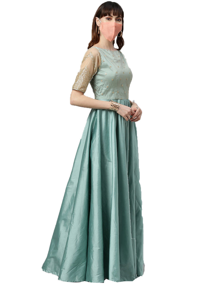 Beige-&-Wasabi-Green-Contrast-Embroidery-Gown