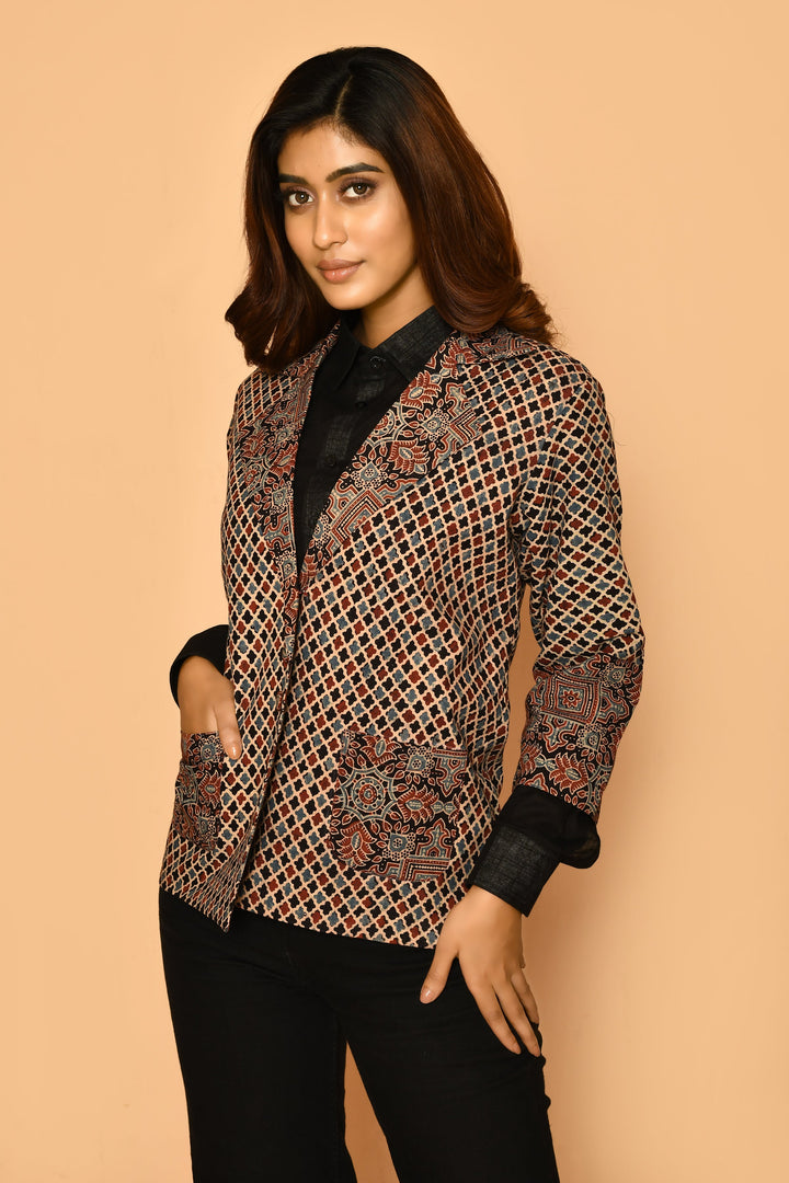 ZERESOUQ-Black-Ajrakh-Printed-Cotton-Coat