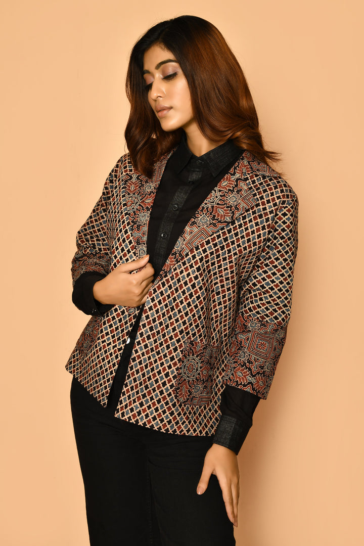 ZERESOUQ-Black-Ajrakh-Printed-Cotton-Coat