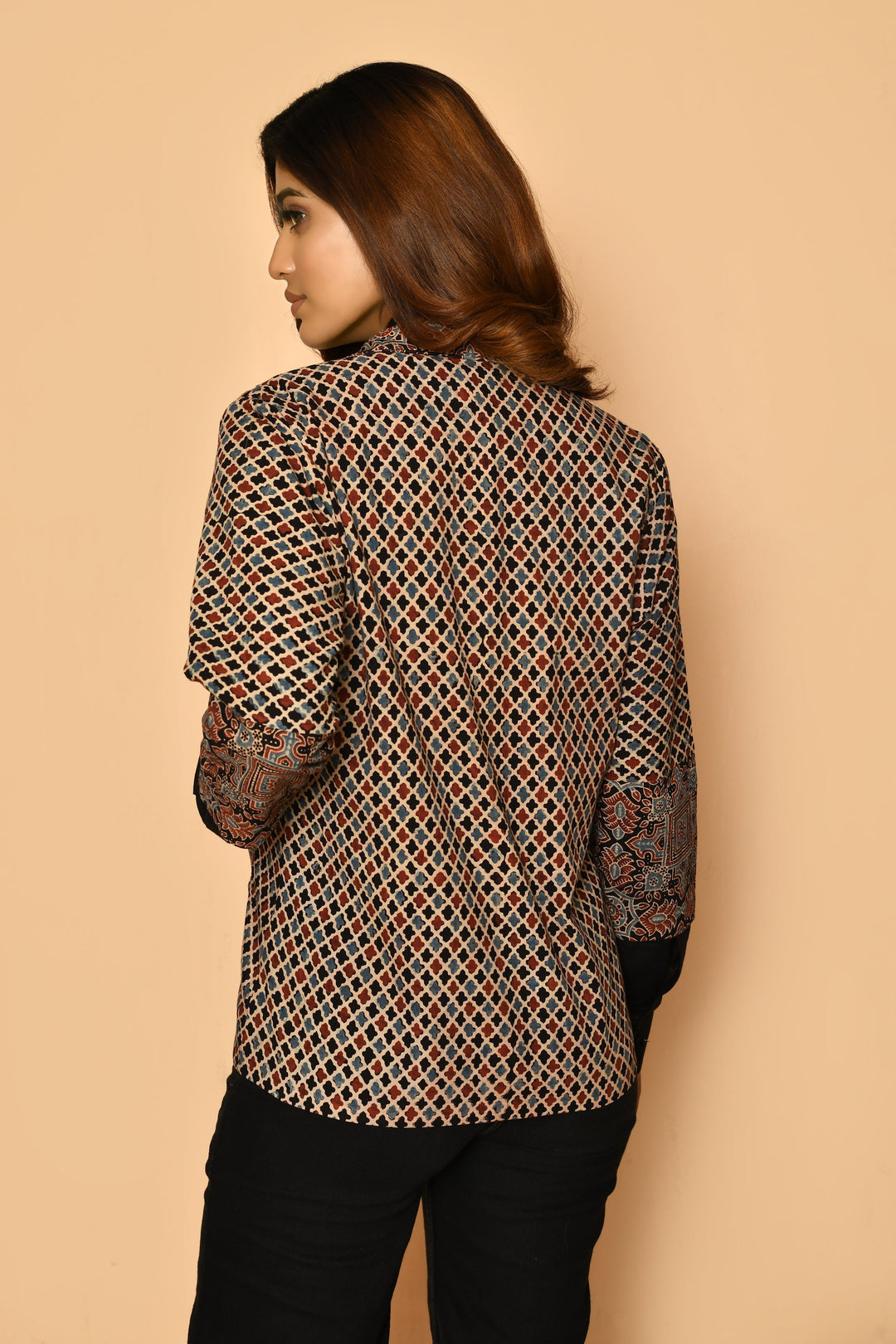 Black Ajrakh Printed Cotton Coat Blazer