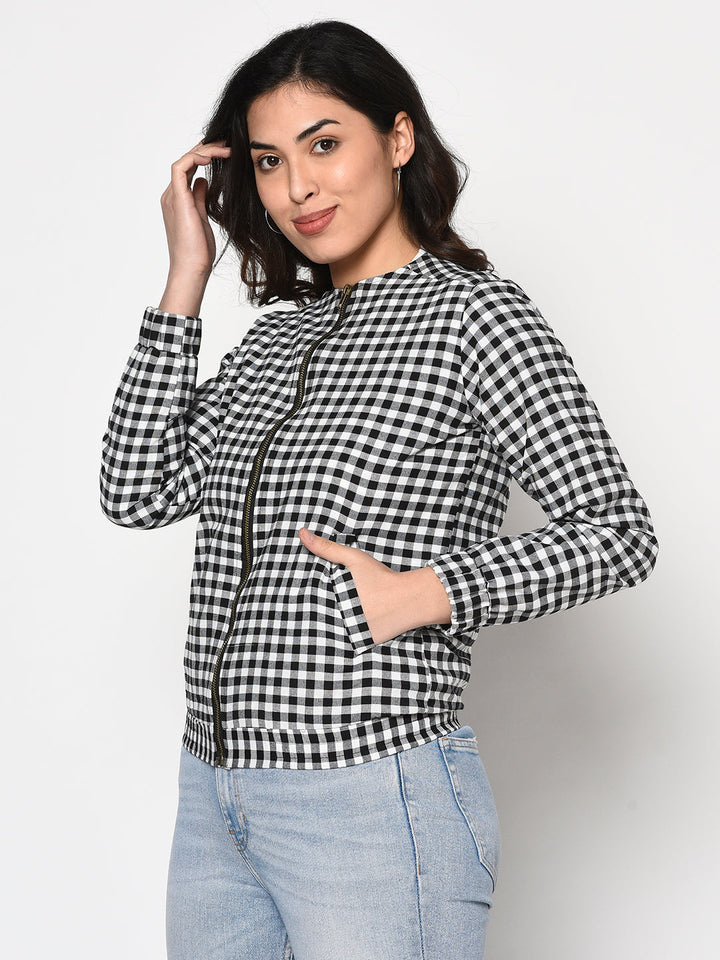 Black And White Check Double Layered Jacket