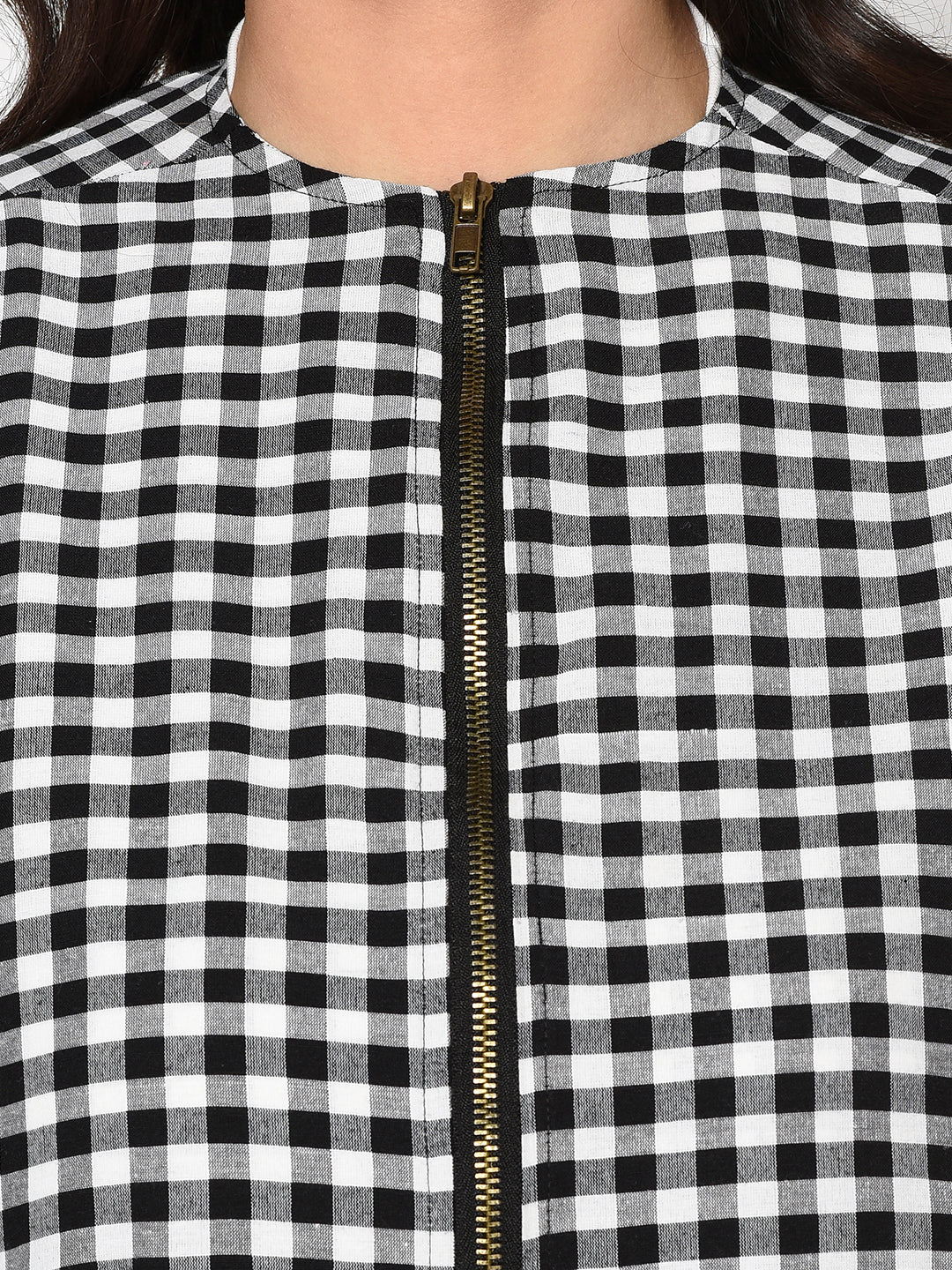 Black And White Check Double Layered Jacket