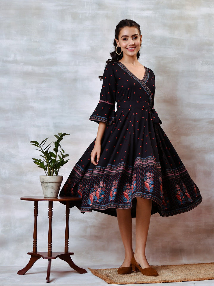 Black-Angrakha-Flared-Dress-With-Knot-Details