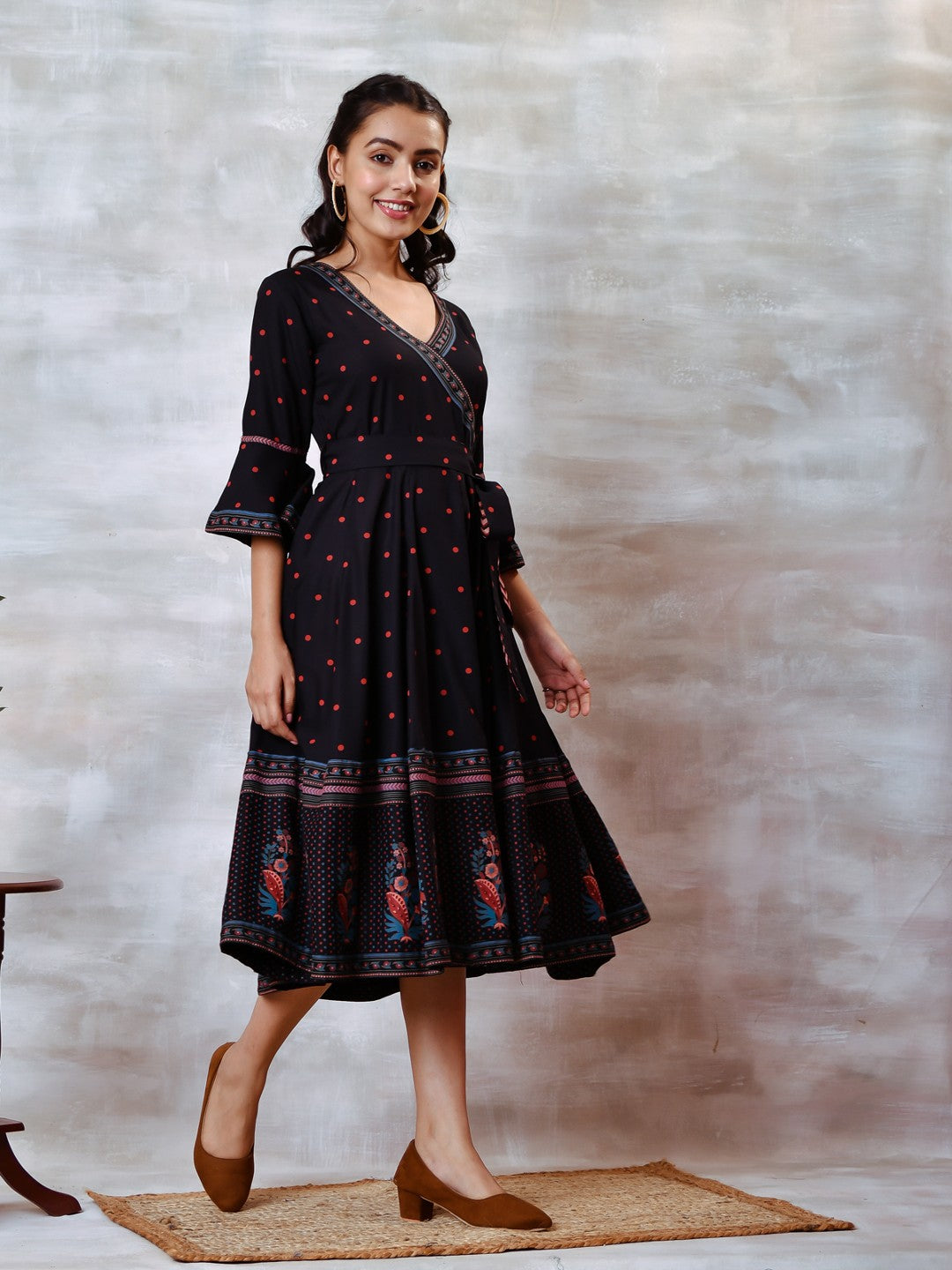 Black-Angrakha-Flared-Dress-With-Knot-Details