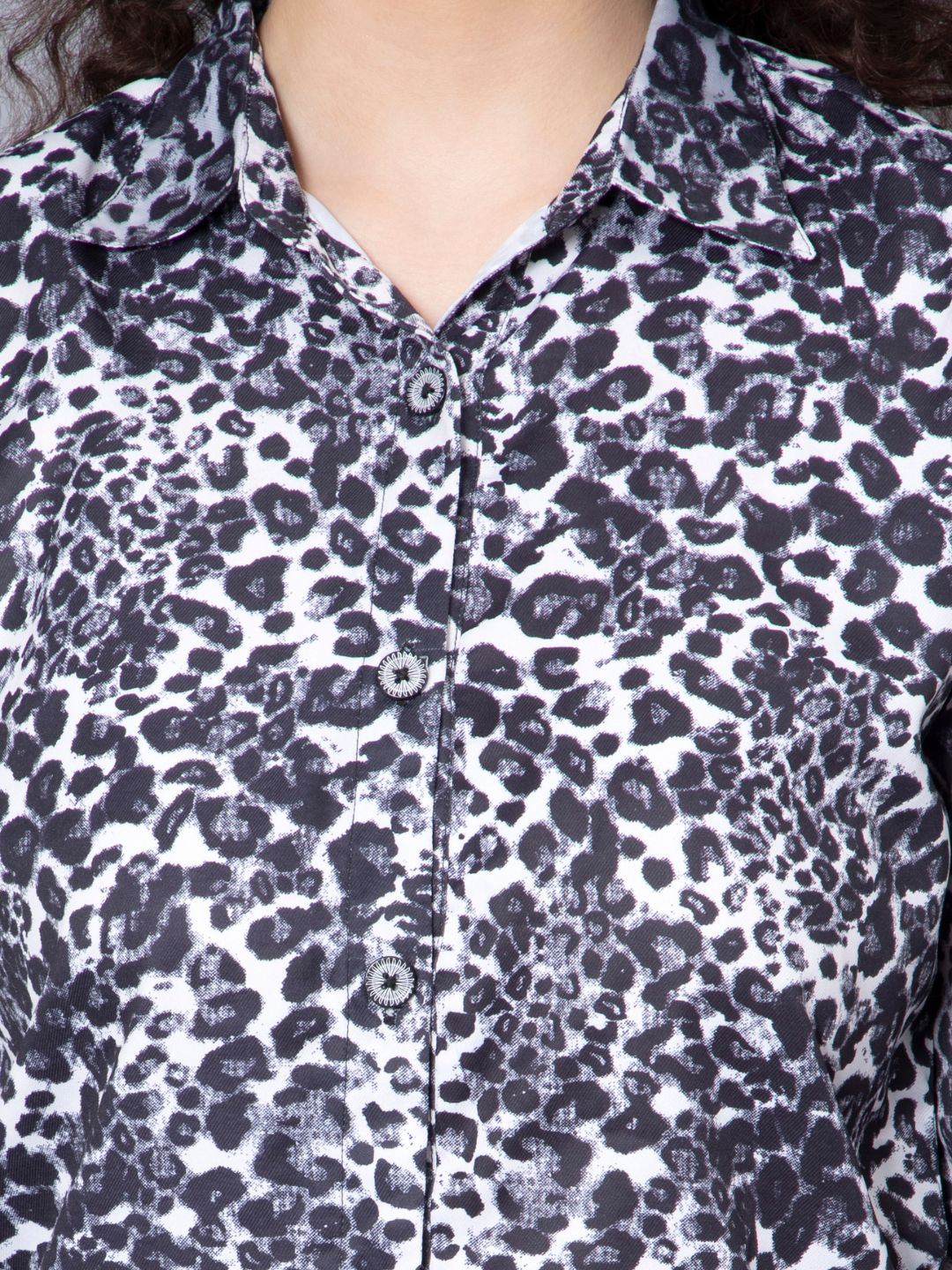 Black BSY Crepe Fabric Animal Print Shirt
