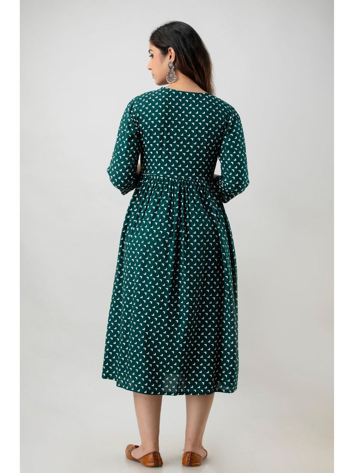 Dark Green Rayon Khadi Print Maternity Kurta