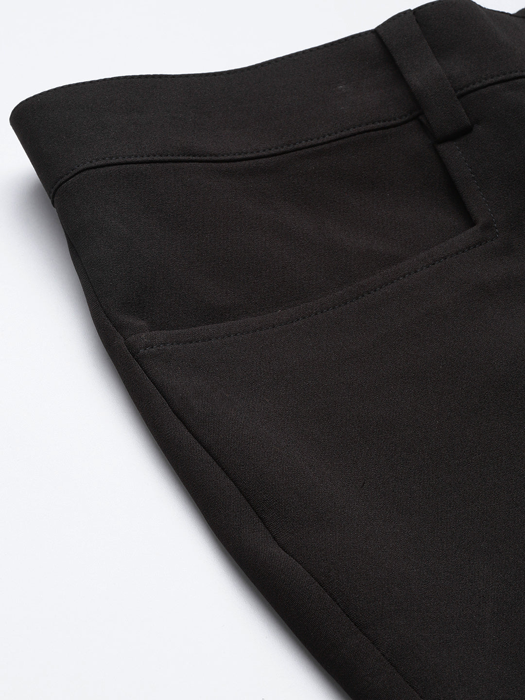 Black Blended Fabric Regular Fit Stretch Trouser