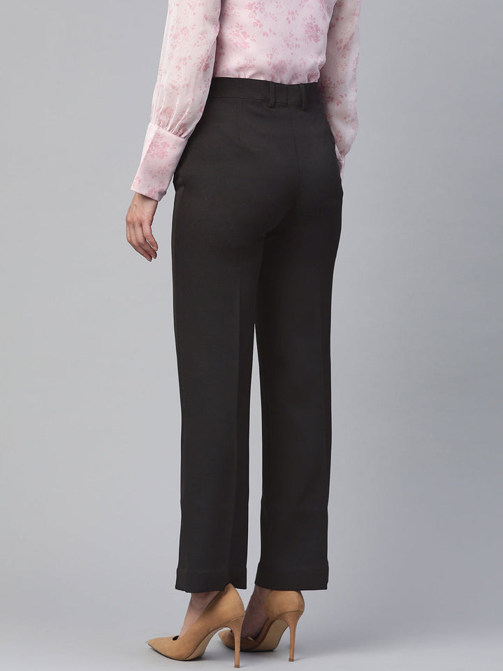 Black Blended Fabric Regular Fit Stretch Trouser