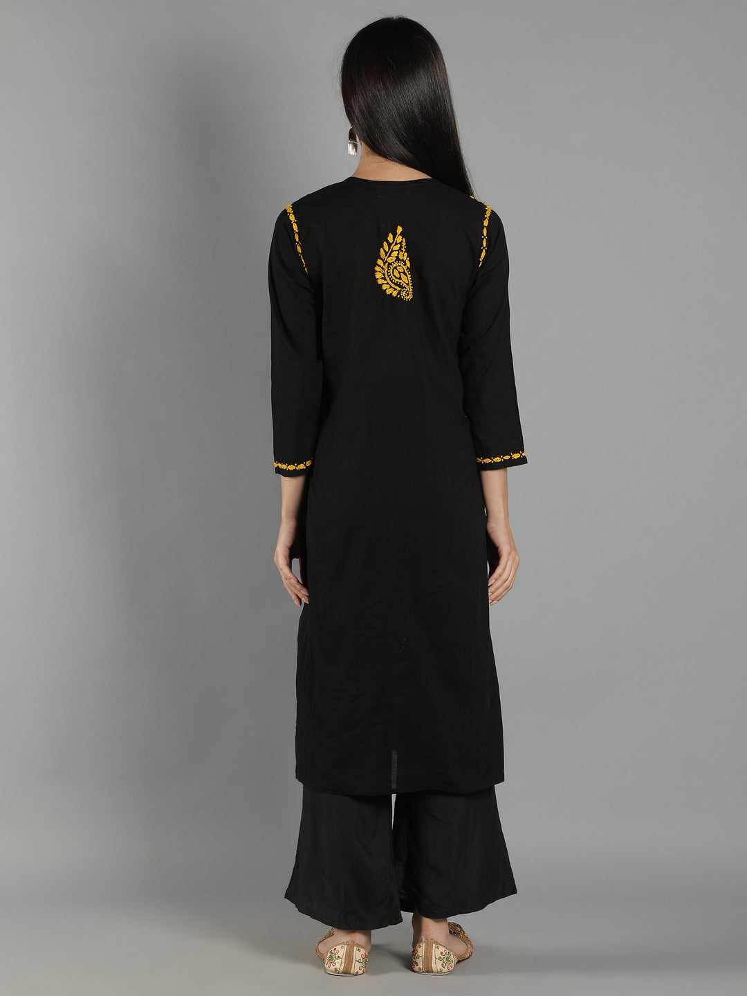 Black-Chikan-Kurta-in-Mustard-Embroidery