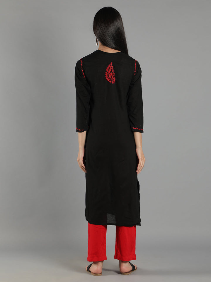 Black-Cotton-Chikan-Kurta-in-Red-Embroidery