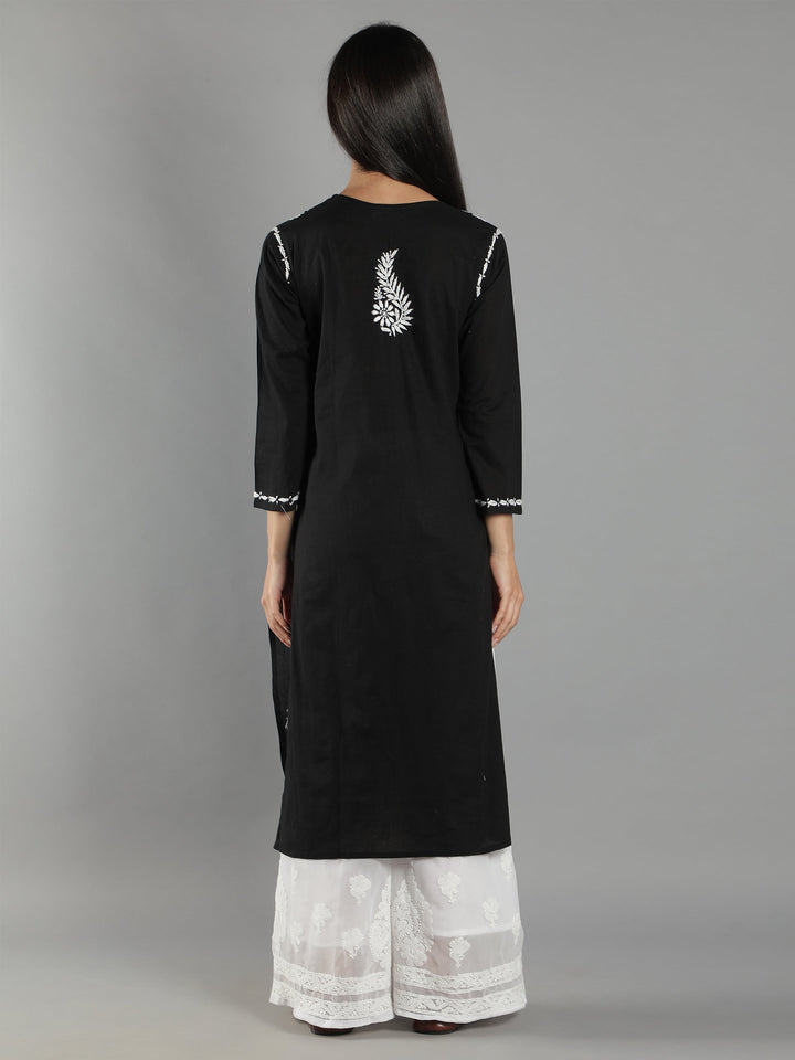 Black-Cotton-Chikan-Kurta-in-White-Embroidery