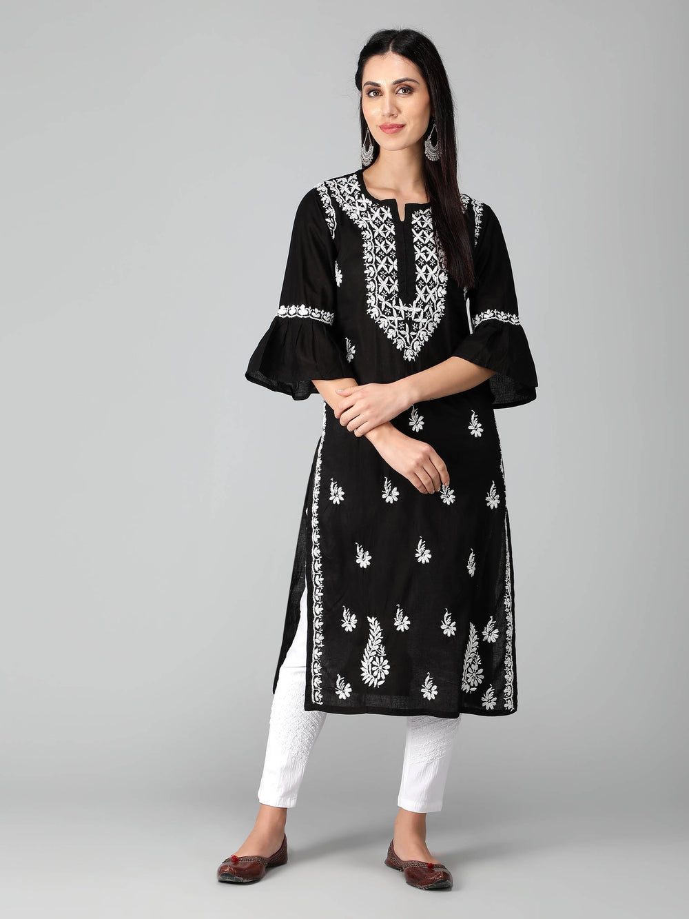 Black-Cotton-Chikan-Kurta-in-White-Threadwork