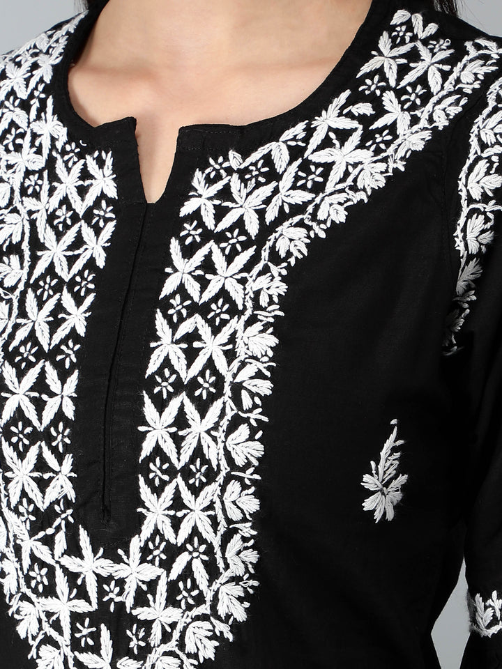 Black-Cotton-Chikan-Kurta-in-White-Threadwork