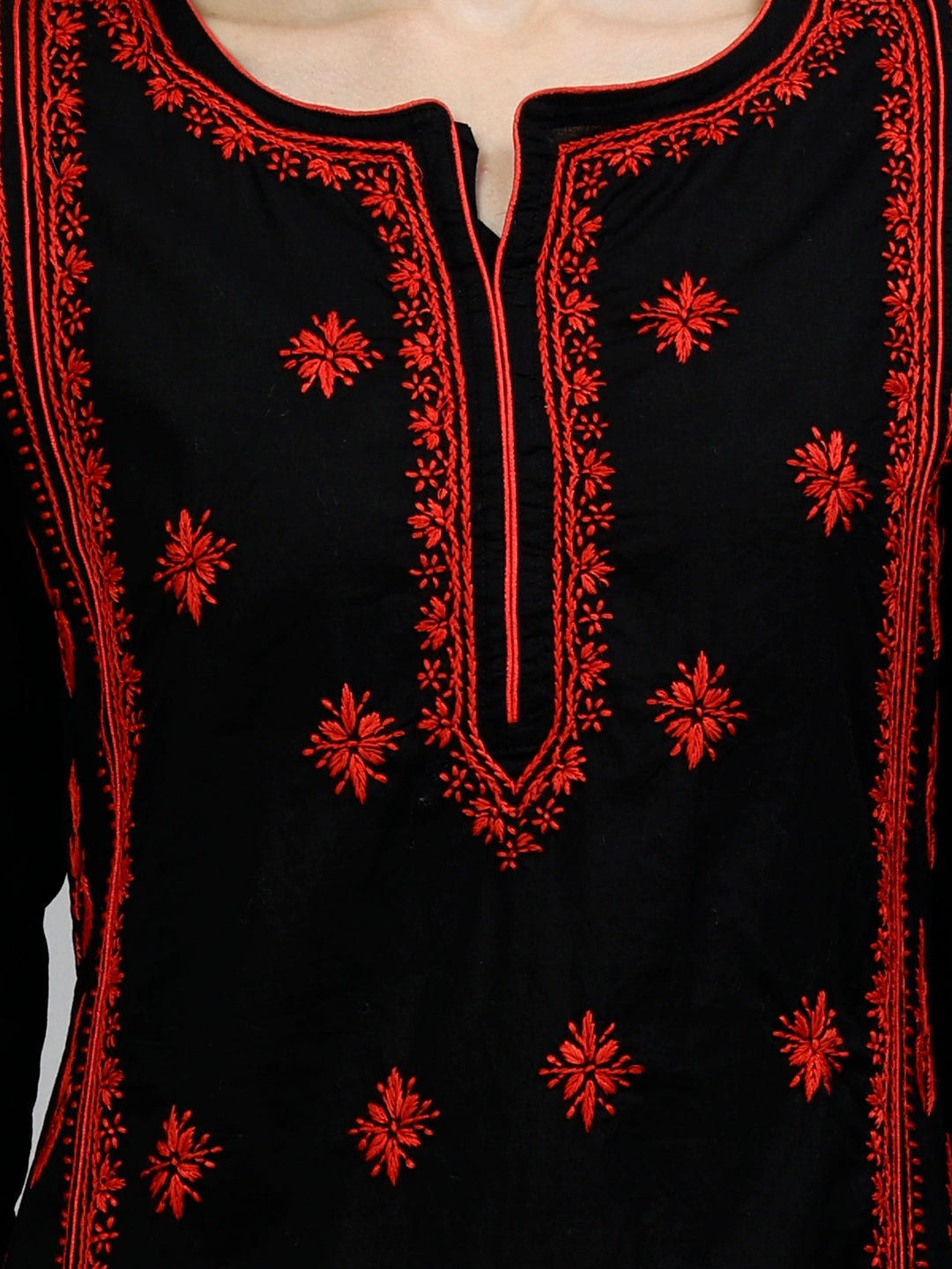 Black-Cotton-Embroidered-Lucknowi-Chikankari-Kurti