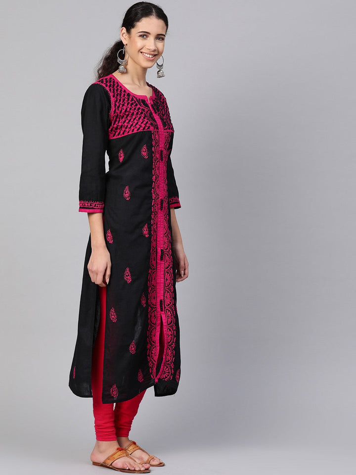 Black-Cotton-Lucknowi-Chikan-Kurta