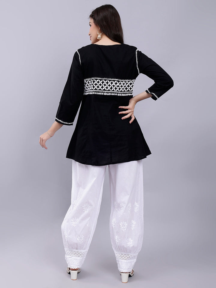 Black Cotton Lucknowi Chikankari Kurta With Palazzo Set