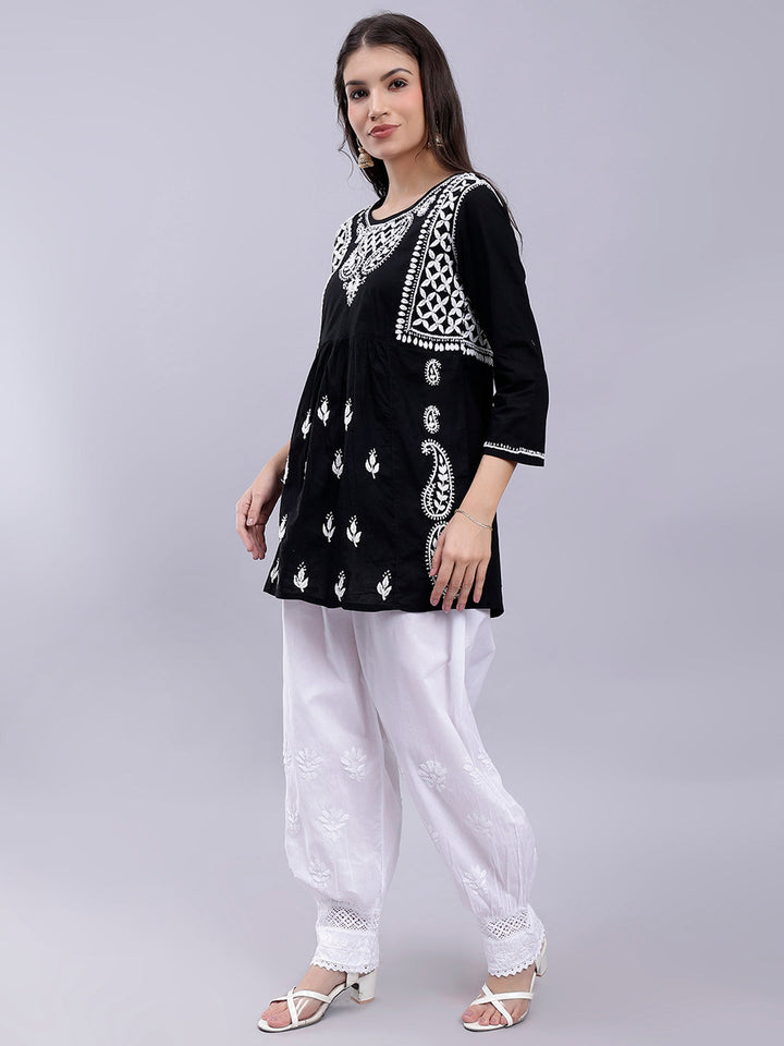 Black Cotton Lucknowi Chikankari Kurta With Palazzo Set