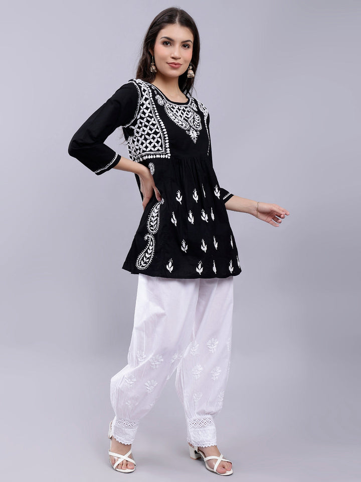 Black Cotton Lucknowi Chikankari Kurta With Palazzo Set