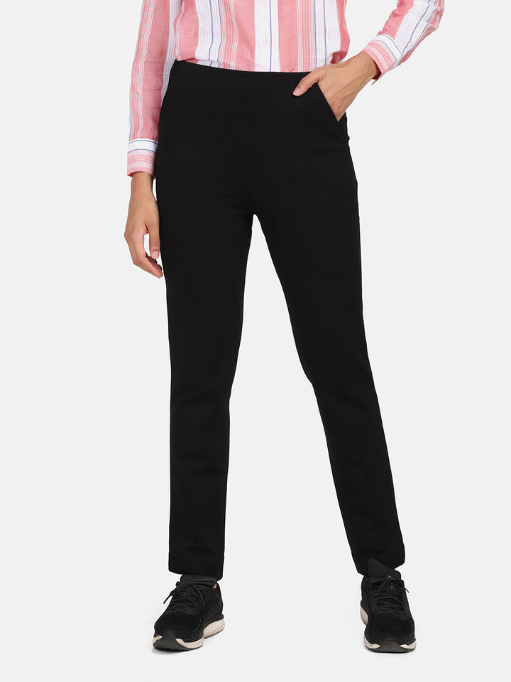 Black Cotton Stretch Slim fit Pants