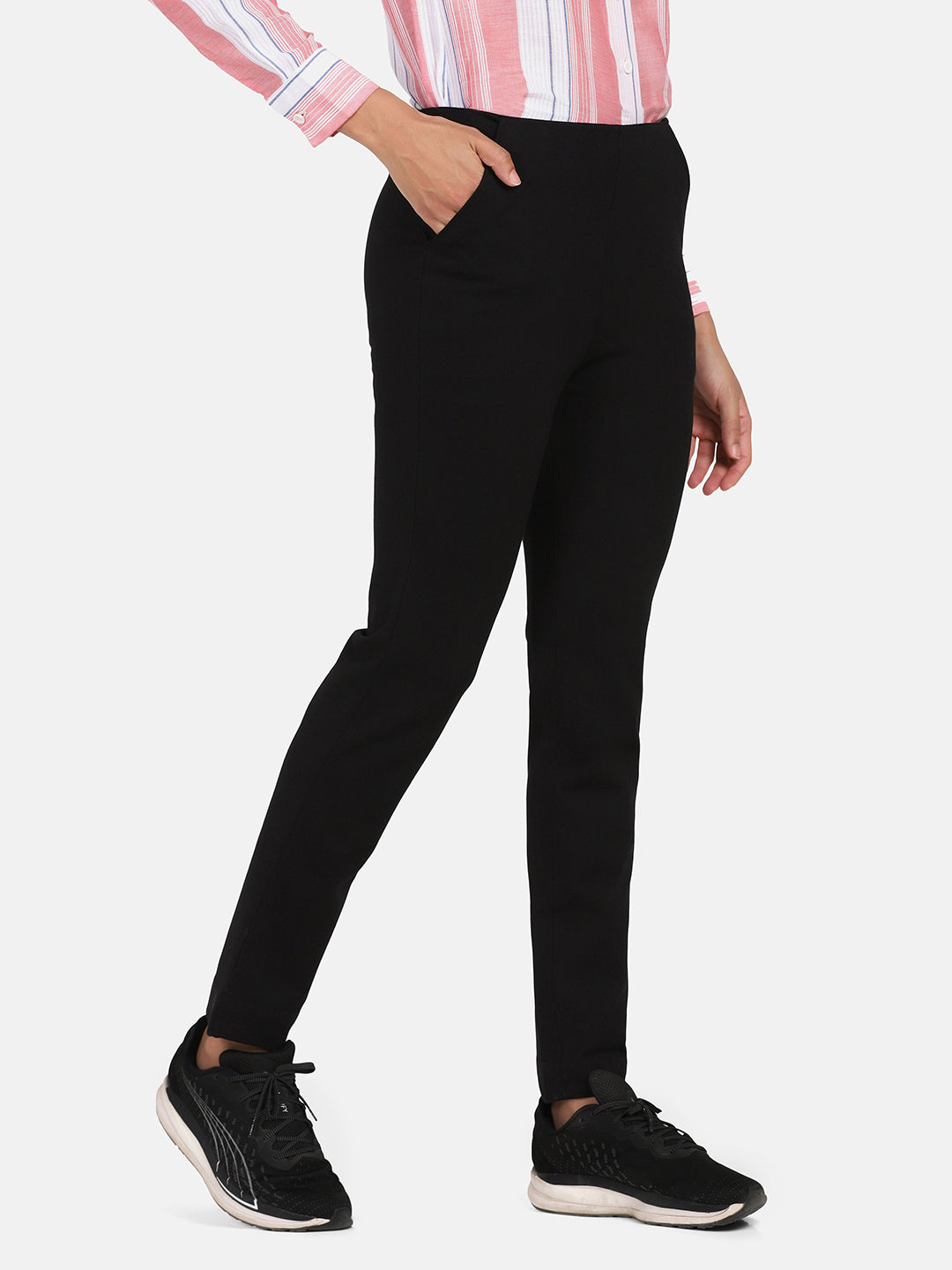 Black Cotton Stretch Slim fit Pants