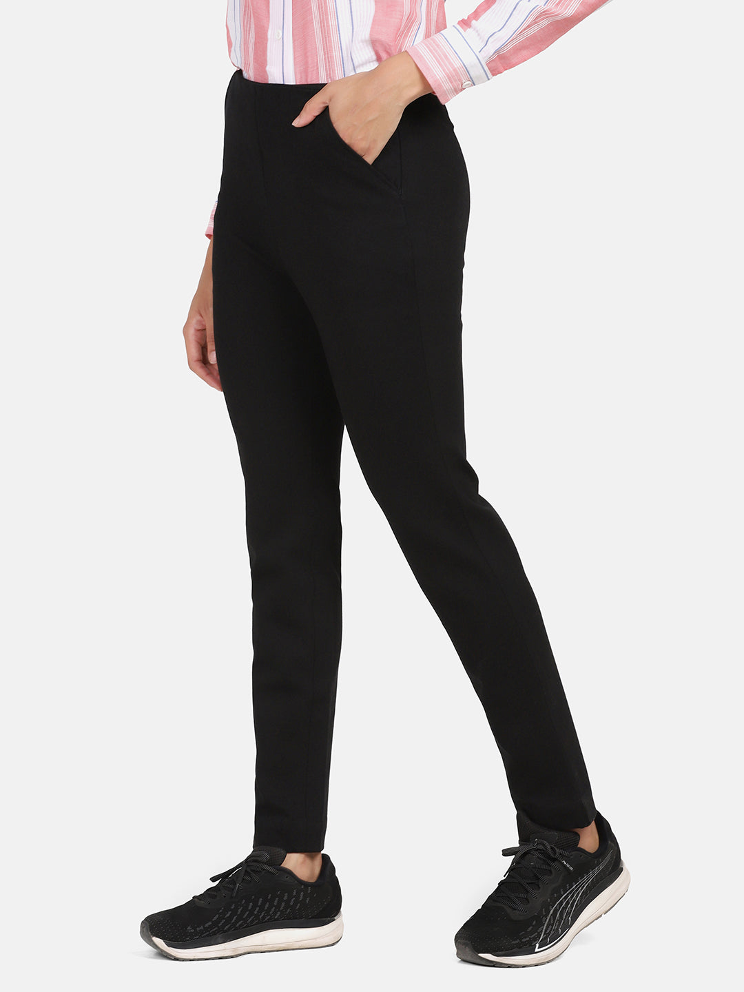 Black Cotton Stretch Slim fit Pants