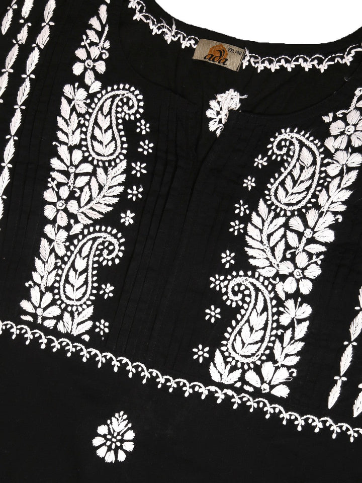 Black Cotton White Thread Chikankari Kurta