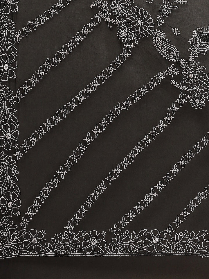 Black-Embroidered-Chikan-Saree-With-Blouse