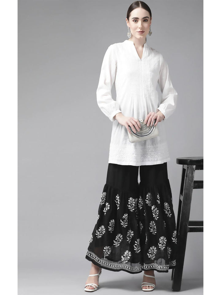 Black Faux Georgette Chikan Gharara Palazzo