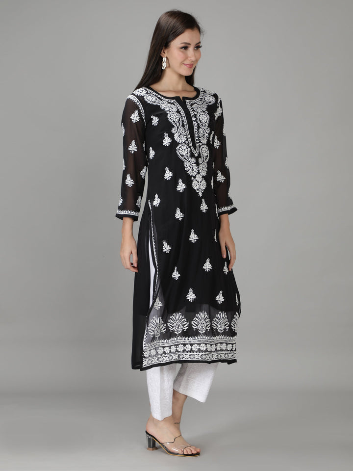 Black Georgette Chikankari 2-Piece Kurta Set