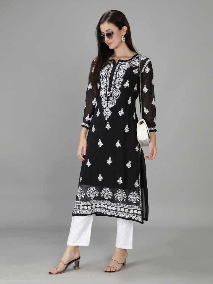 Black Georgette Chikankari 2-Piece Kurta Set