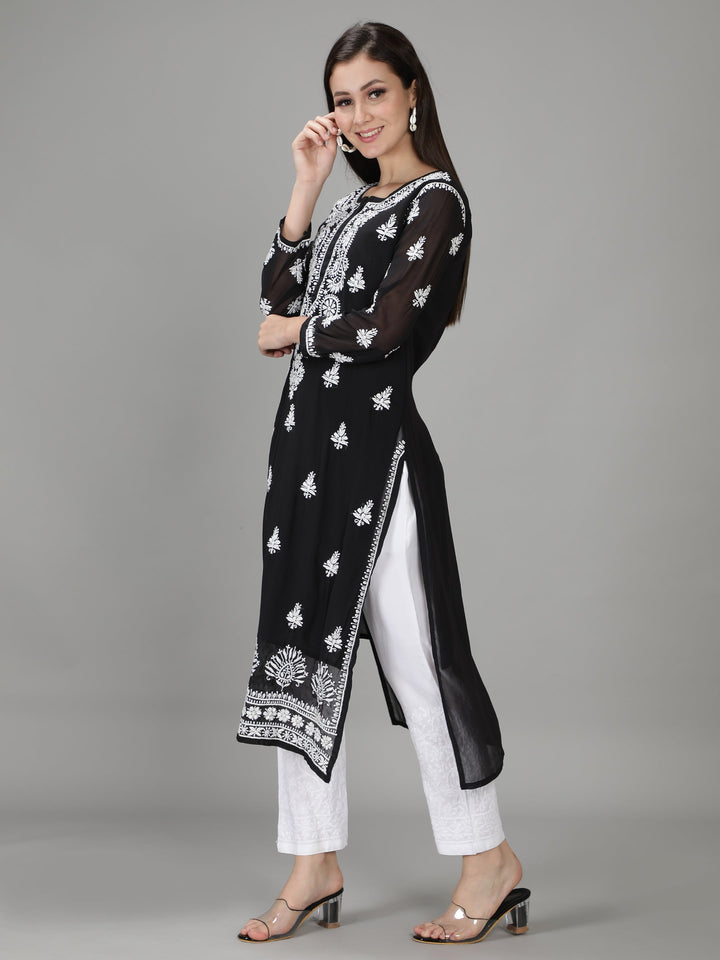 Black Georgette Chikankari 2-Piece Kurta Set