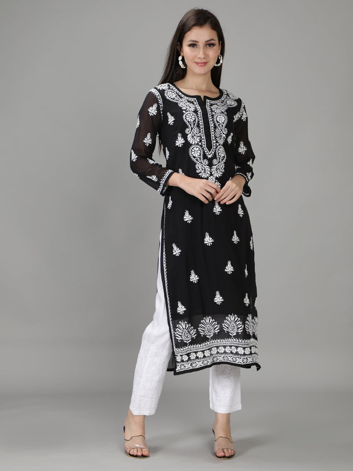 Black Georgette Chikankari 2-Piece Kurta Set