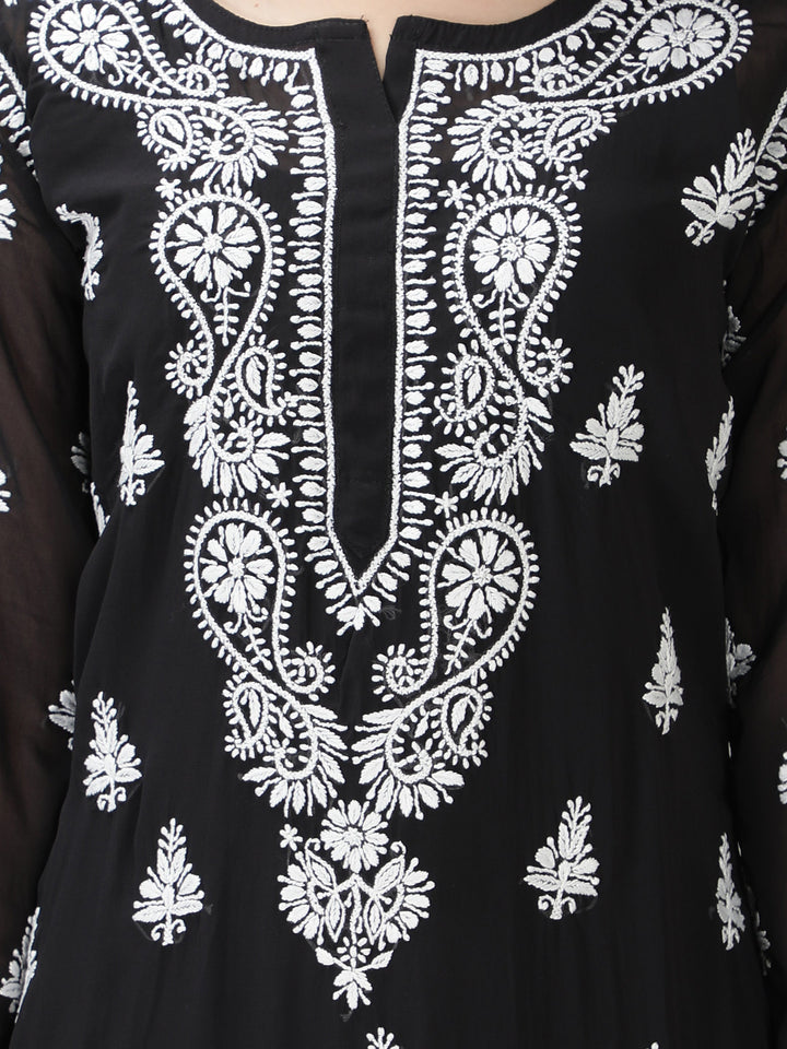 Black Georgette Chikankari 2-Piece Kurta Set