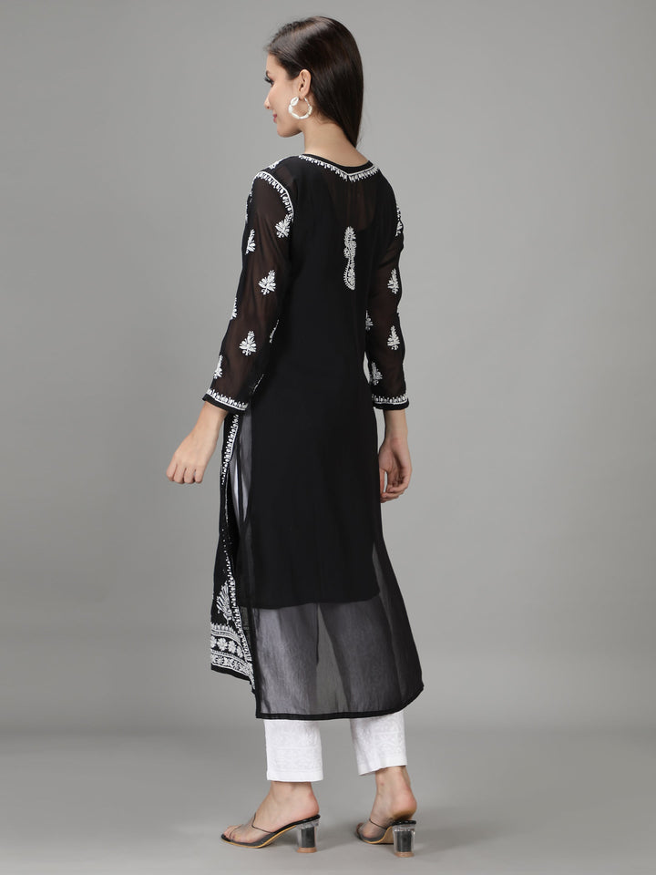 Black Georgette Chikankari 2-Piece Kurta Set