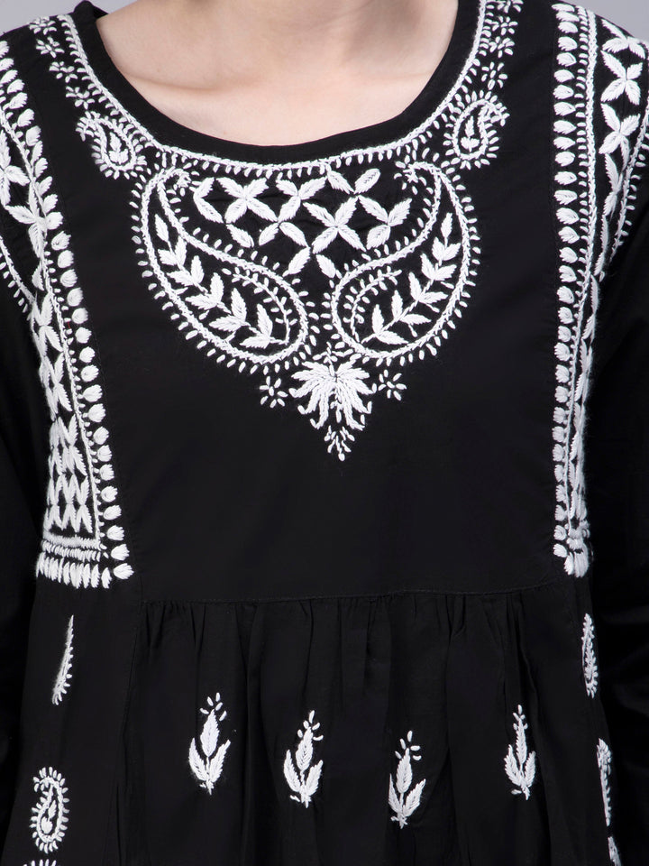 Black Georgette Chikankari Tunic Top With Slip