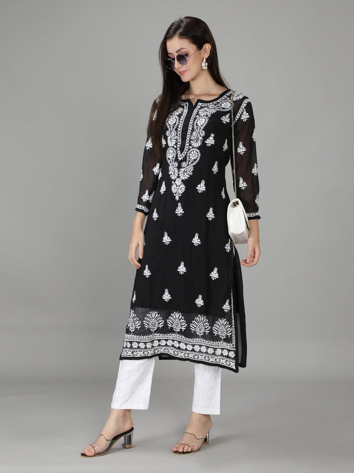 Black-Georgette-Lucknowi-Chikankari-Kurta-Set