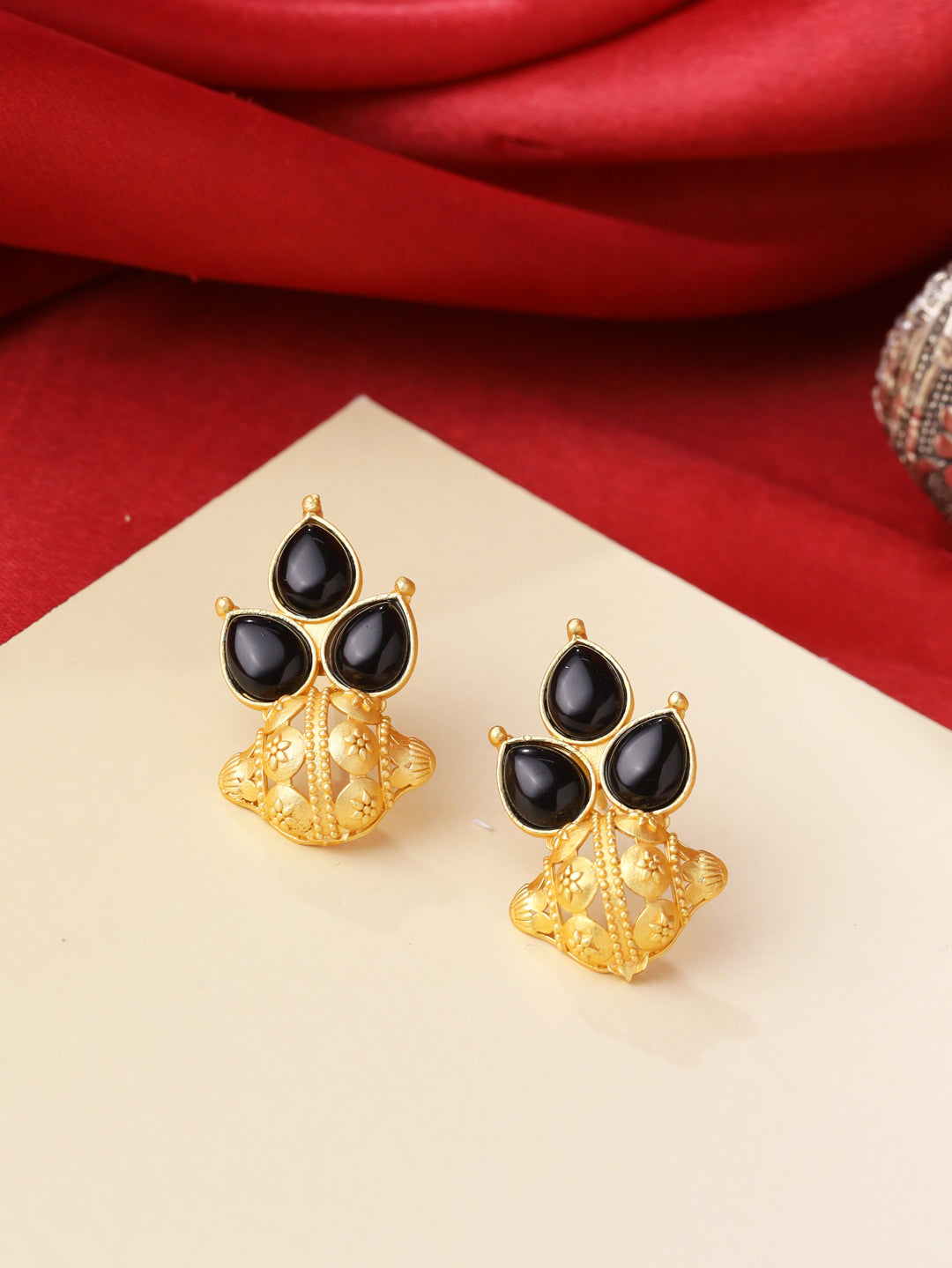 Black-Gold-Matte-Brass-Stud-Earrings