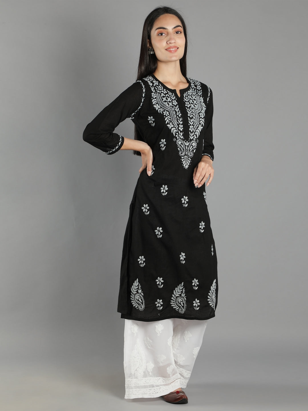 Black-Lucknowi-Chikankari-Cotton-Kurta