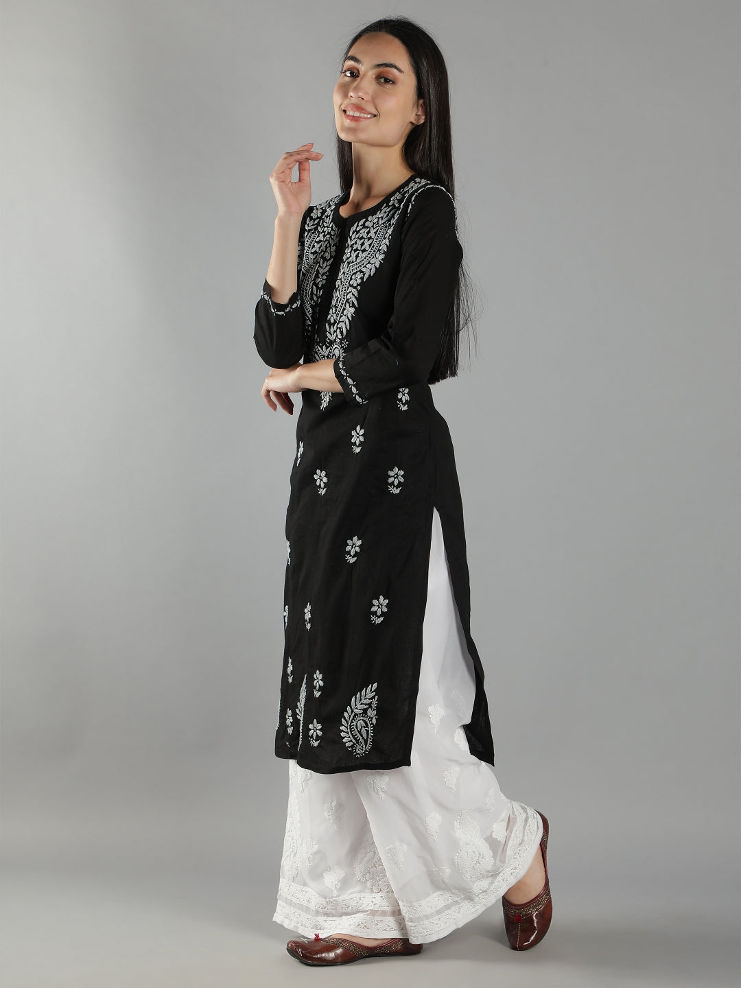 Black-Lucknowi-Chikankari-Cotton-Kurta