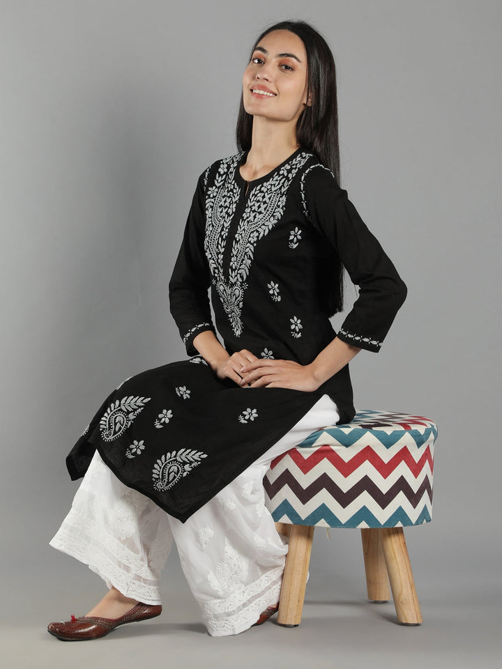 Black-Lucknowi-Chikankari-Cotton-Kurta