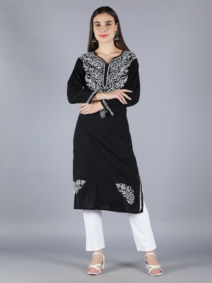 Black-Lucknowi-Chikankari-Straight-Kurta-Set