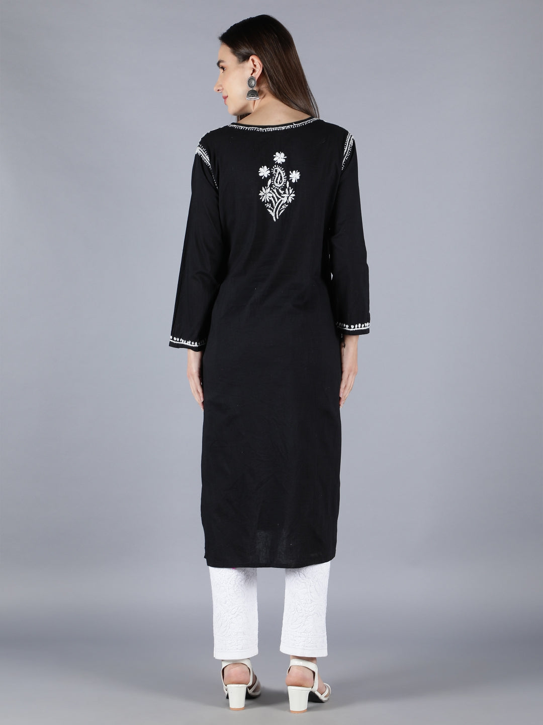 Black-Lucknowi-Chikankari-Straight-Kurta-Set