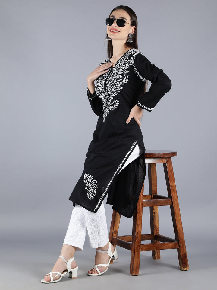 Black-Lucknowi-Chikankari-Straight-Kurta-Set