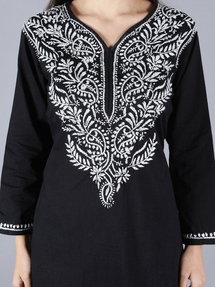 Black-Lucknowi-Chikankari-Straight-Kurta-Set