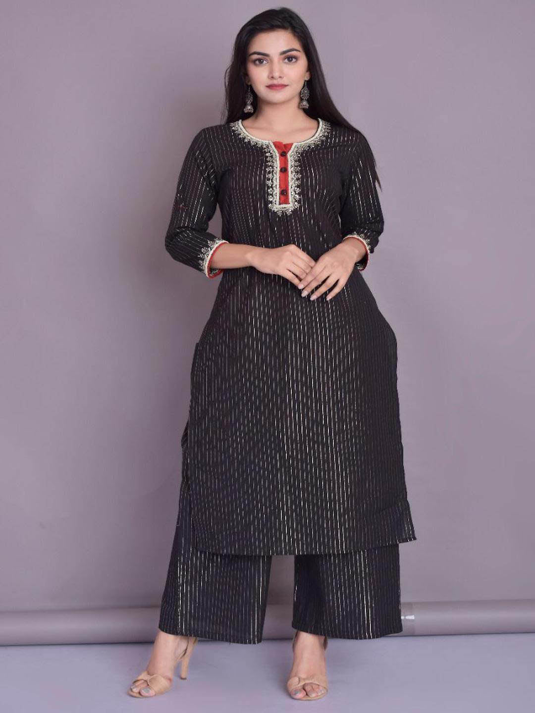 Black Lurexcotton Kurta And Palazzo Set