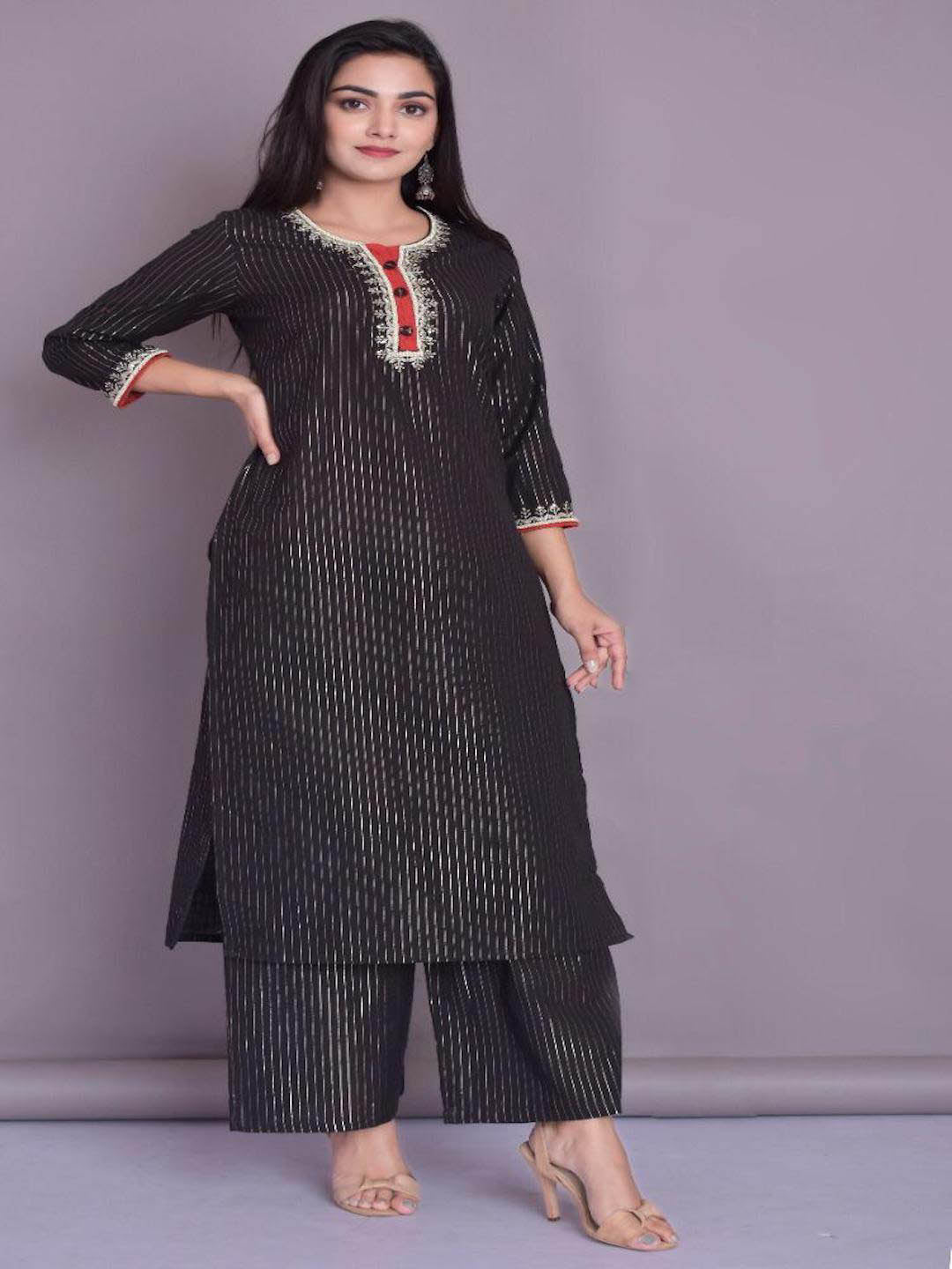 Black Lurexcotton Kurta And Palazzo Set