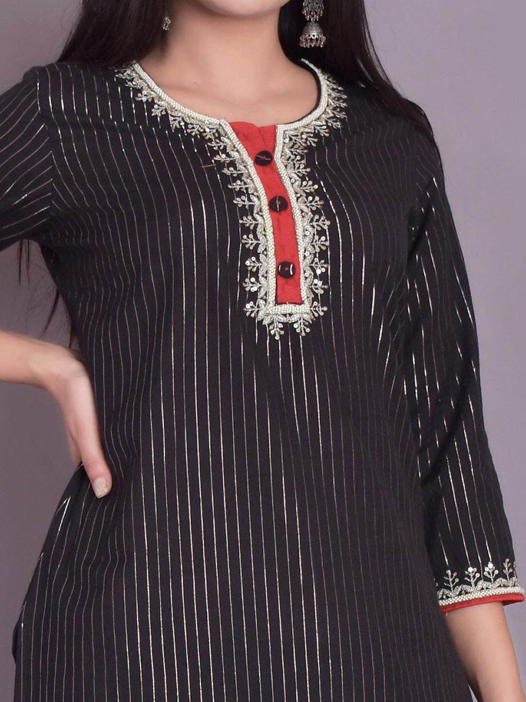 Black Lurexcotton Kurta And Palazzo Set