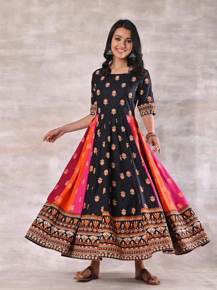 Black-Multicoloured-Kalidaar-Dress