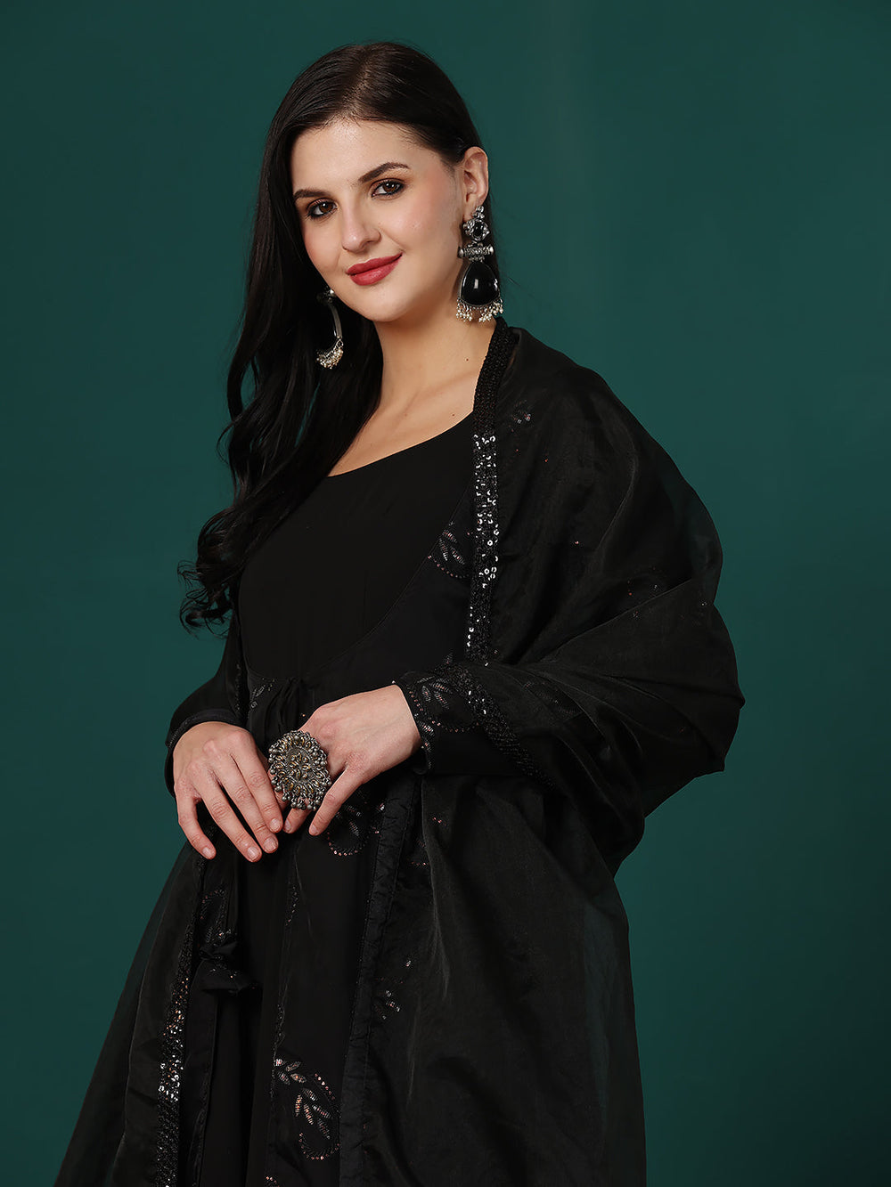 Black-Organza-&-Georgette-Embroidered-Anarkali-Suit