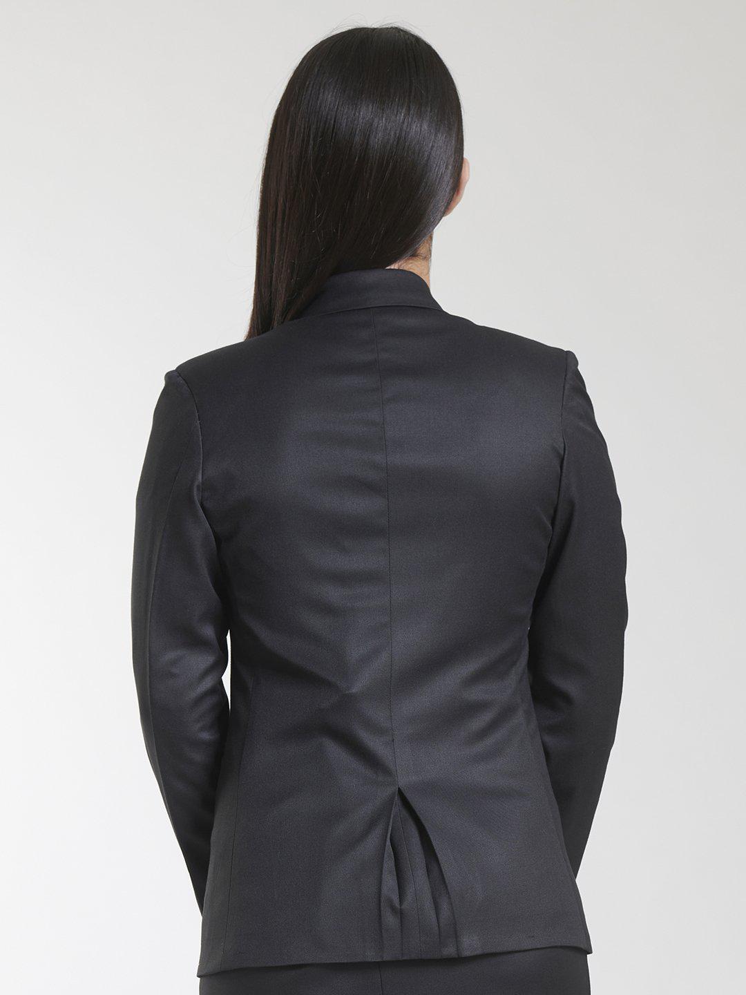 Black Poly Cotton Blend Polyester Single Button Blazer